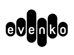 The word 'evenko' in white lowercase letters centered across five black oval blocks on a plain white background.